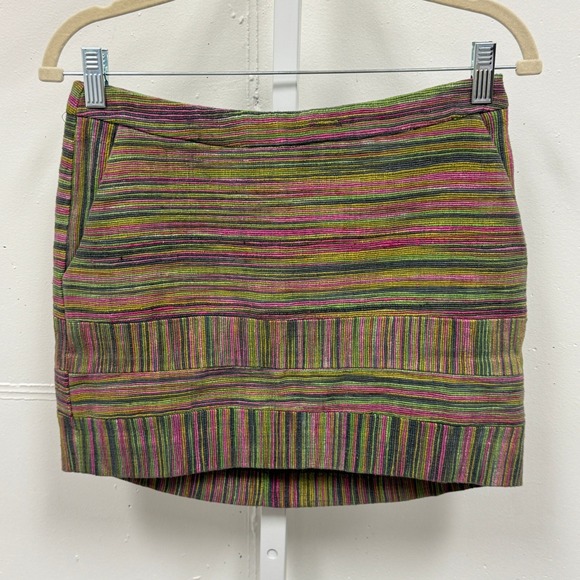 Charlotte Ronson Dresses & Skirts - Charlotte Ronson Multi Color Striped Mini Skirt Green Pink Size 2 Pocket Zipper